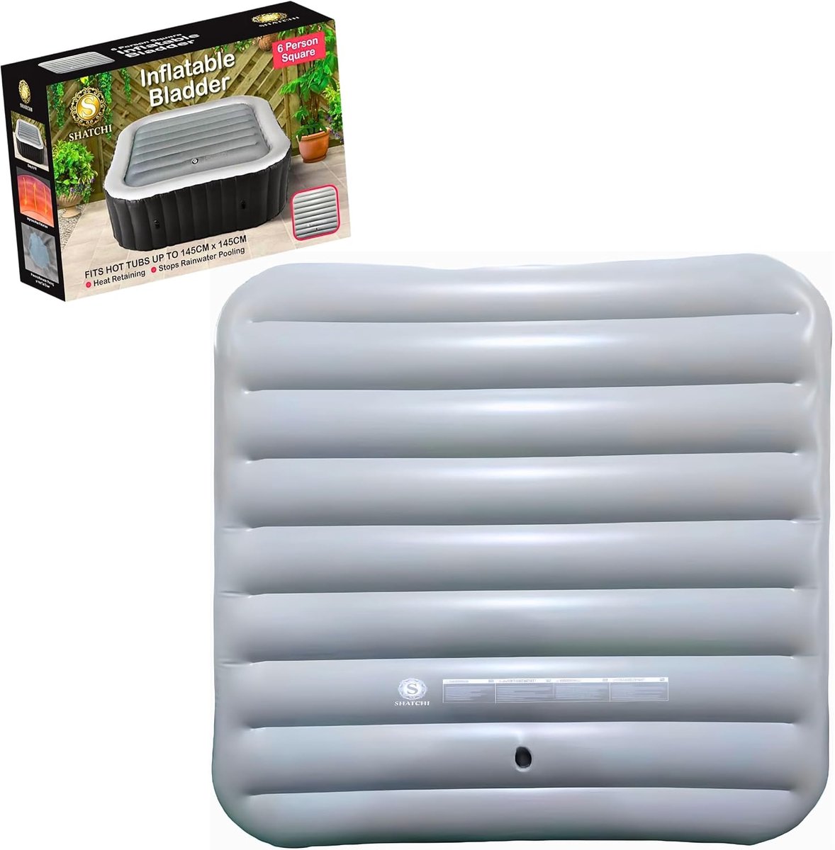 SnelShoppen - Energy Saving Spa Cover - Inflatable Lid voor 6 Persoons Vierkante Hot Tubs tot 145cm, Grijs - Bescherming tegen Regen, Warmte Isolatie