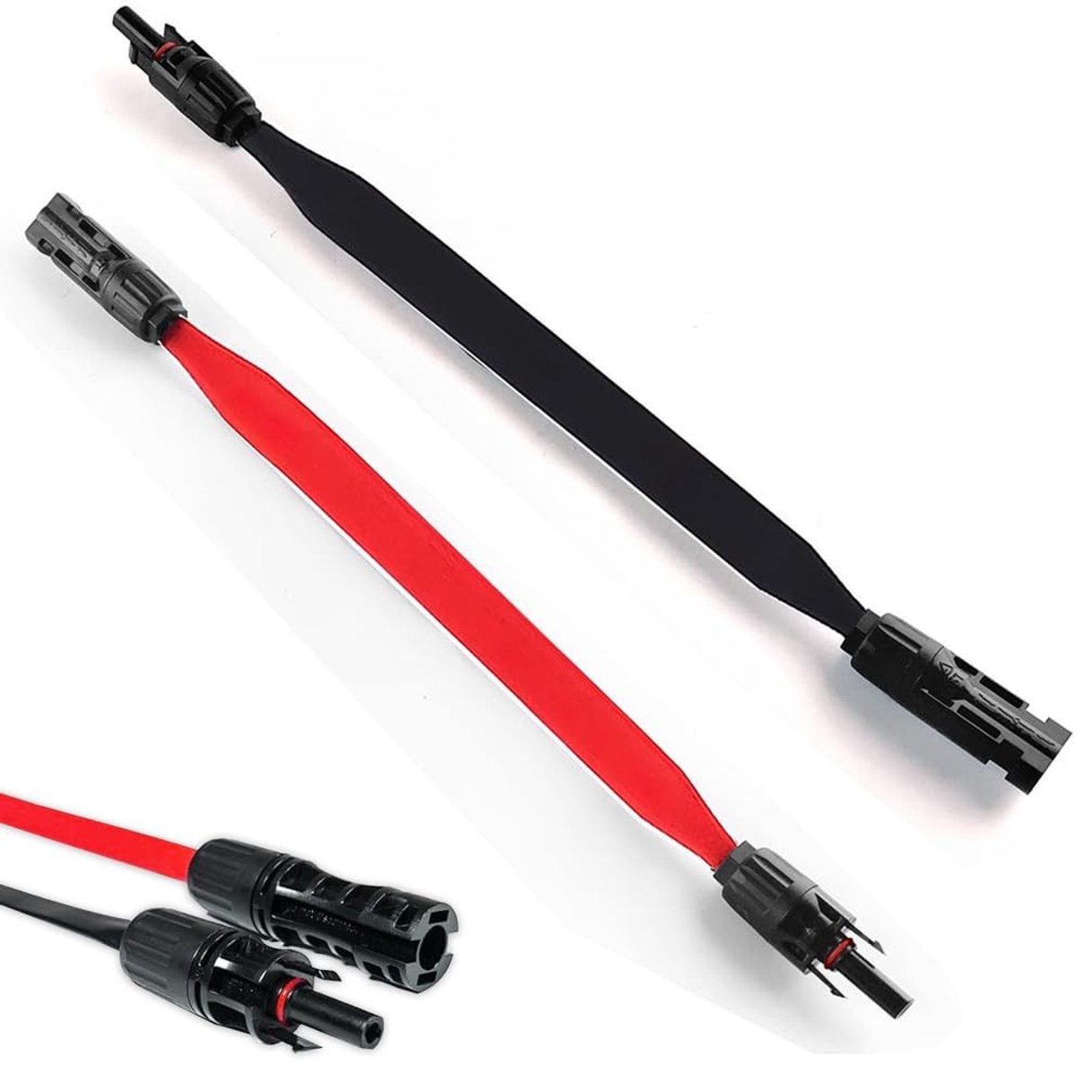 Set van 2 Flexibele Zonnepaneelkabels met Raamdoorvoer, 35 cm, 6 mm² Kabel met Stekker en Koppeling, Geschikt voor MC4 Zonnepanelen en Omvormers