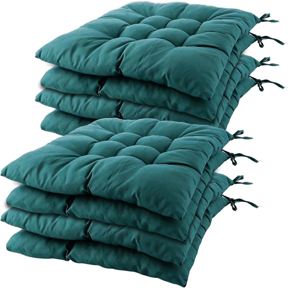 Set van 8 Zitkussens 40 x 40 x 3 cm met Bevestigingsbanden voor Binnen en Buiten - Oeko-Tex Keurmerk, Comfortabel en Duurzaam