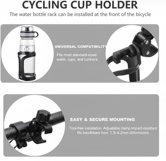 SnelShoppen - Universele Flessenhouder Fiets, Pushchair, Scooter - 360° Draaibare Cup Holder, Tool-vrije Montage, Voor MTB, E-Bike, Kinderwagens, Bugg — afbeelding 5