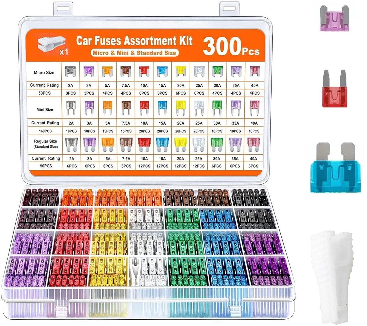 300 Pcs Car Fuses, Mixed Set with Storage Case and Fuse Puller, Car Fuses Kit Includes Mini Flat Fuses, Standard and - ShopVlot