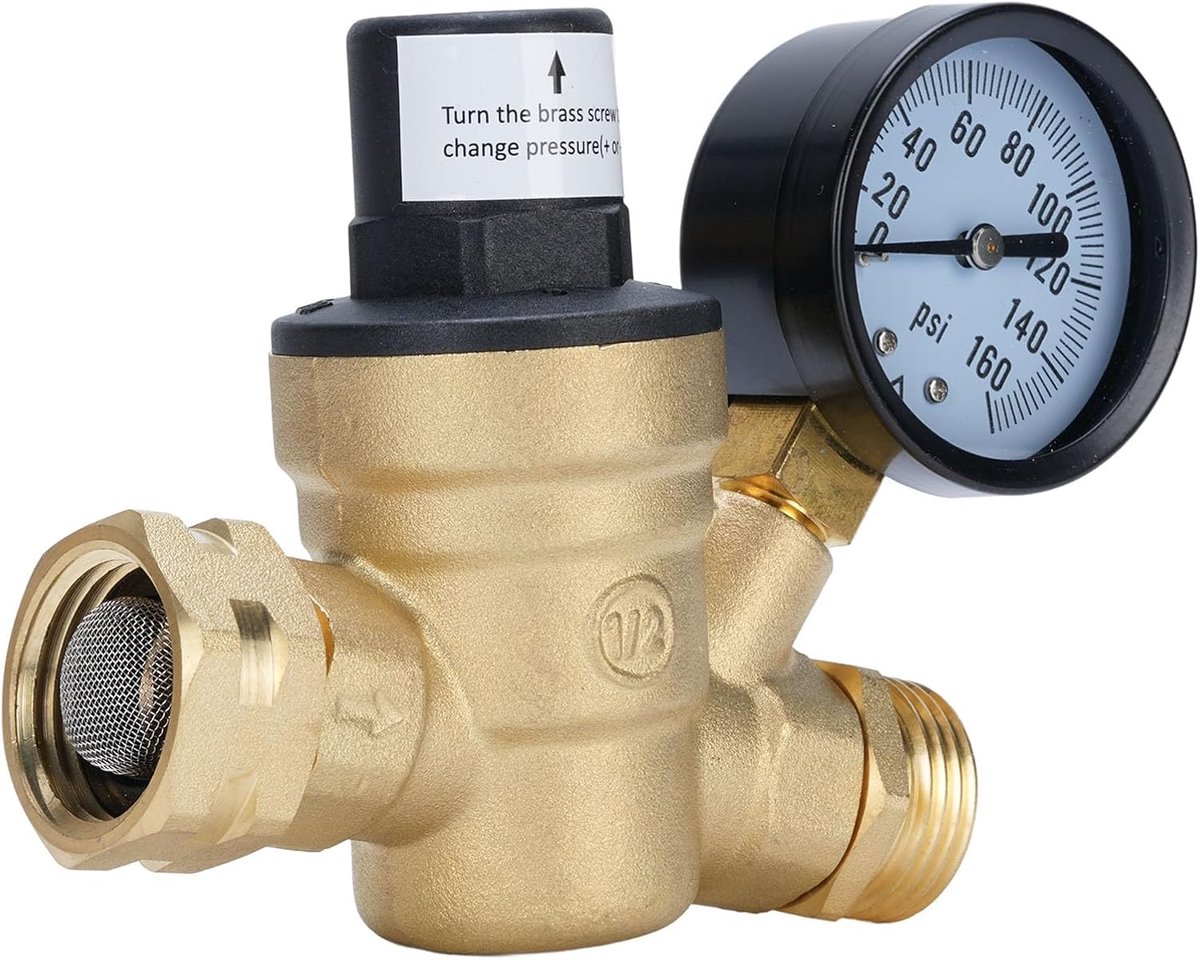 Water Pressure Regulator, 3/4 Inch Thread Brass RV Water Pressure Valve with Meter, Water Pressure Regulator Valve for - ShopVlot