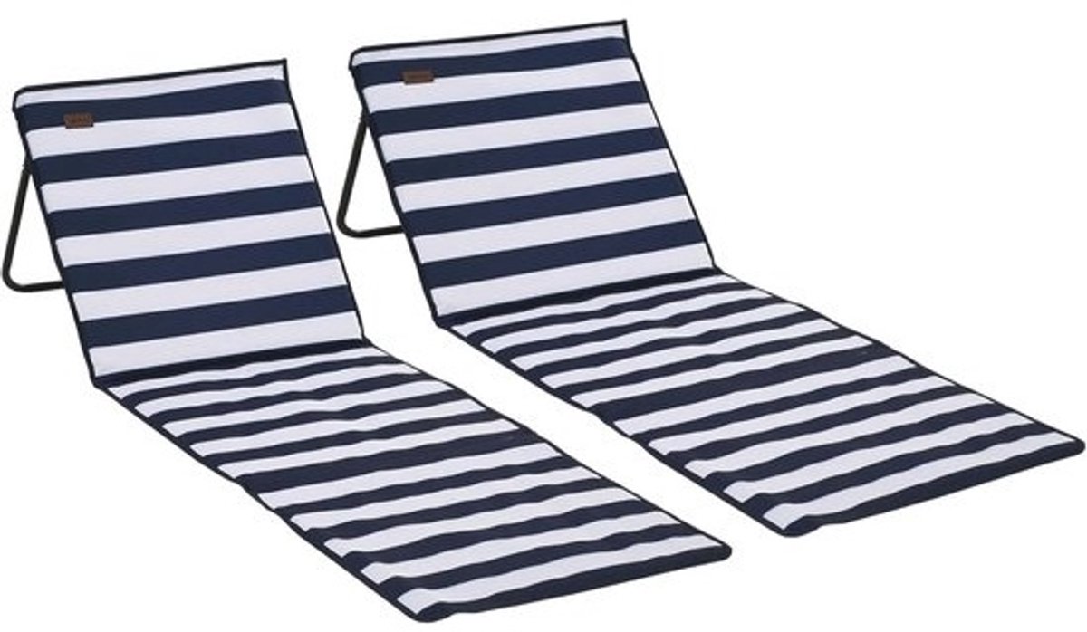 Gewatteerde verstelbare strandmat - Met opbergtas - 2 stuks - Wit-blauw
