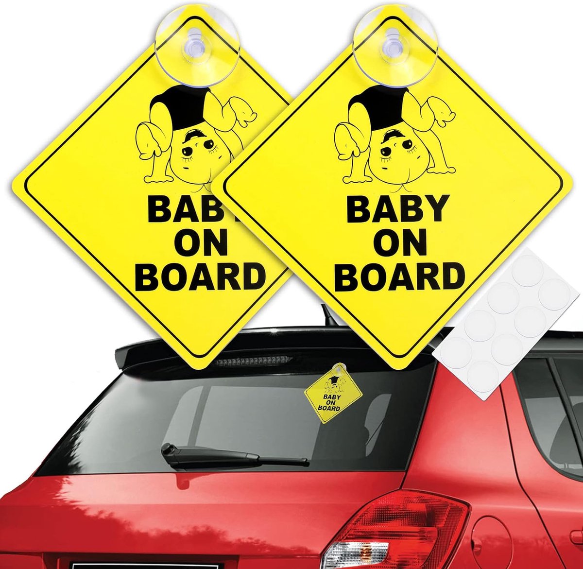 2 stuks Baby On Board stickers met zuignap, gele stickers en bordstickers baby in auto stickers voor autoruiten voor kinderen schattig kind aan boord bord prikbord met veiligheidssticker
