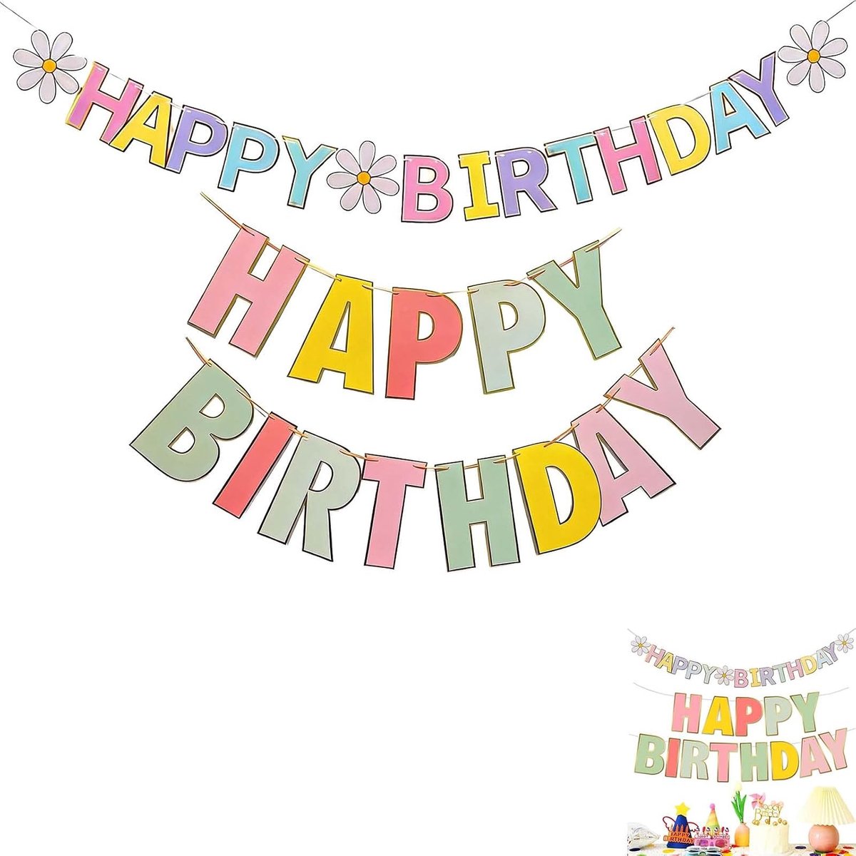 2 Stuks Happy Birthday-Slinger in Pastelkleuren – Babyshower & Feest Hangdecoratie – Verjaardagsbanner voor Jongens en Meisjes – Decoratieve Fotoachtergrond & Cadeau-Ide