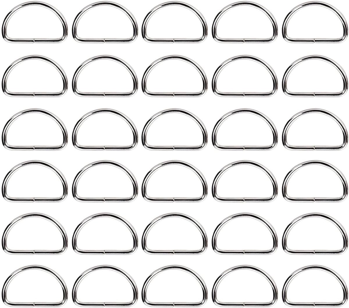 Set van 30 Stalen D-Ringen van 32mm, Niet Gelaste Halve Ringen voor Tassen, Riemen en Handwerk Accessoires, Zilverkleurig