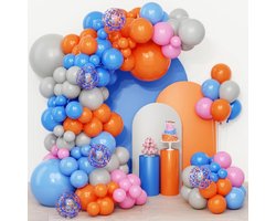 Ballonboog verjaardag blauw oranje QIFU 108 stuks ballon roze blauw oranje grijs ballonnen confetti helium voor decoratie verjaardag meisjes jongens bruiloft gender reveal baby shower doop