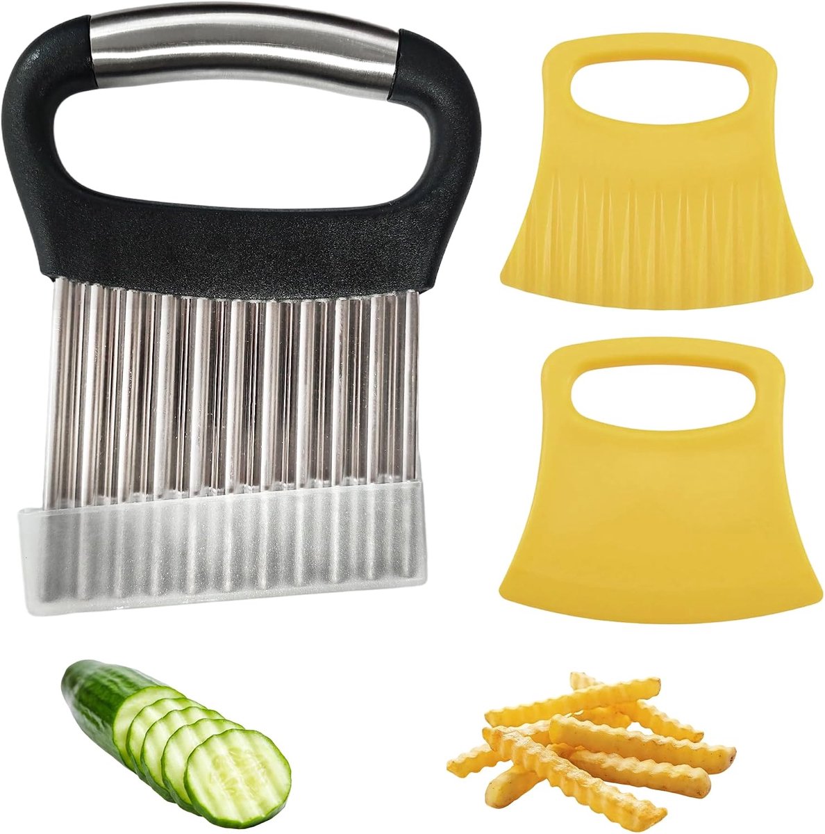 Set van 3 golvende groentesnijders, multifunctionele groentesnijder en frietsnijder met ergonomische handgreep, golfmes, aardappel en groenten voor eenvoudig snijden in de keuken