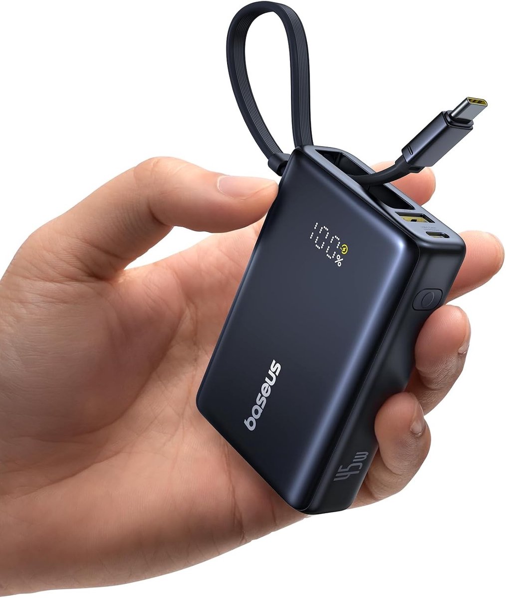Krachtige 10000mAh Powerbank met 45W Snelladen, USB-C Kabel, PD 3.0 en QC 4+ voor iPhone en MacBook