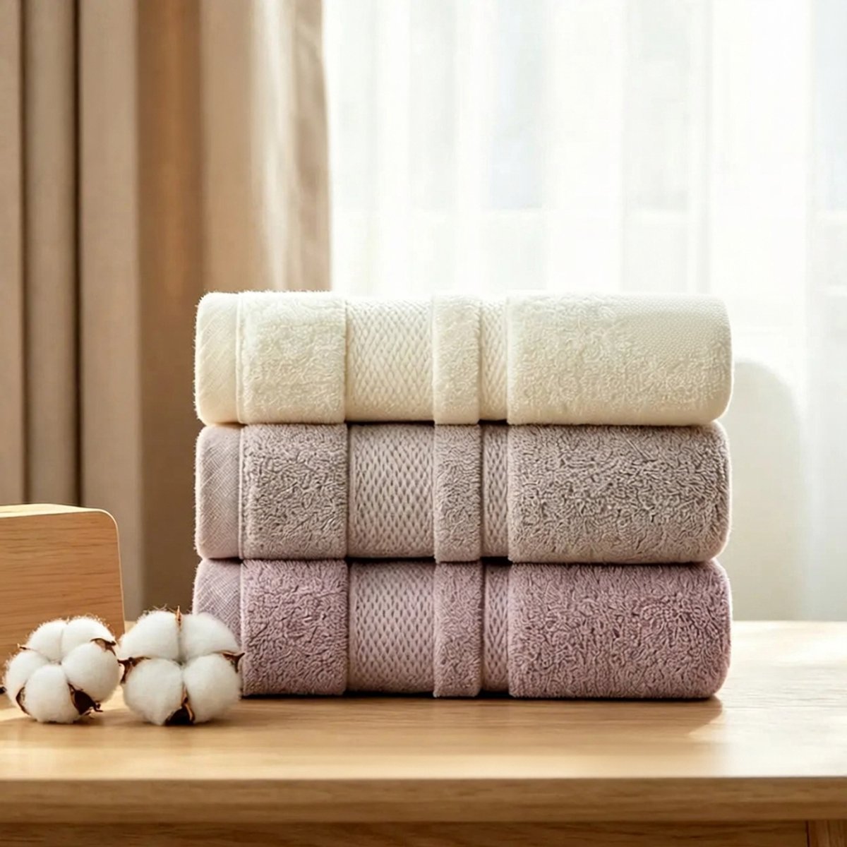 ZOQENX 3-delige badstof handdoekenset 100% katoen 35x75 cm crème taupe oudroze