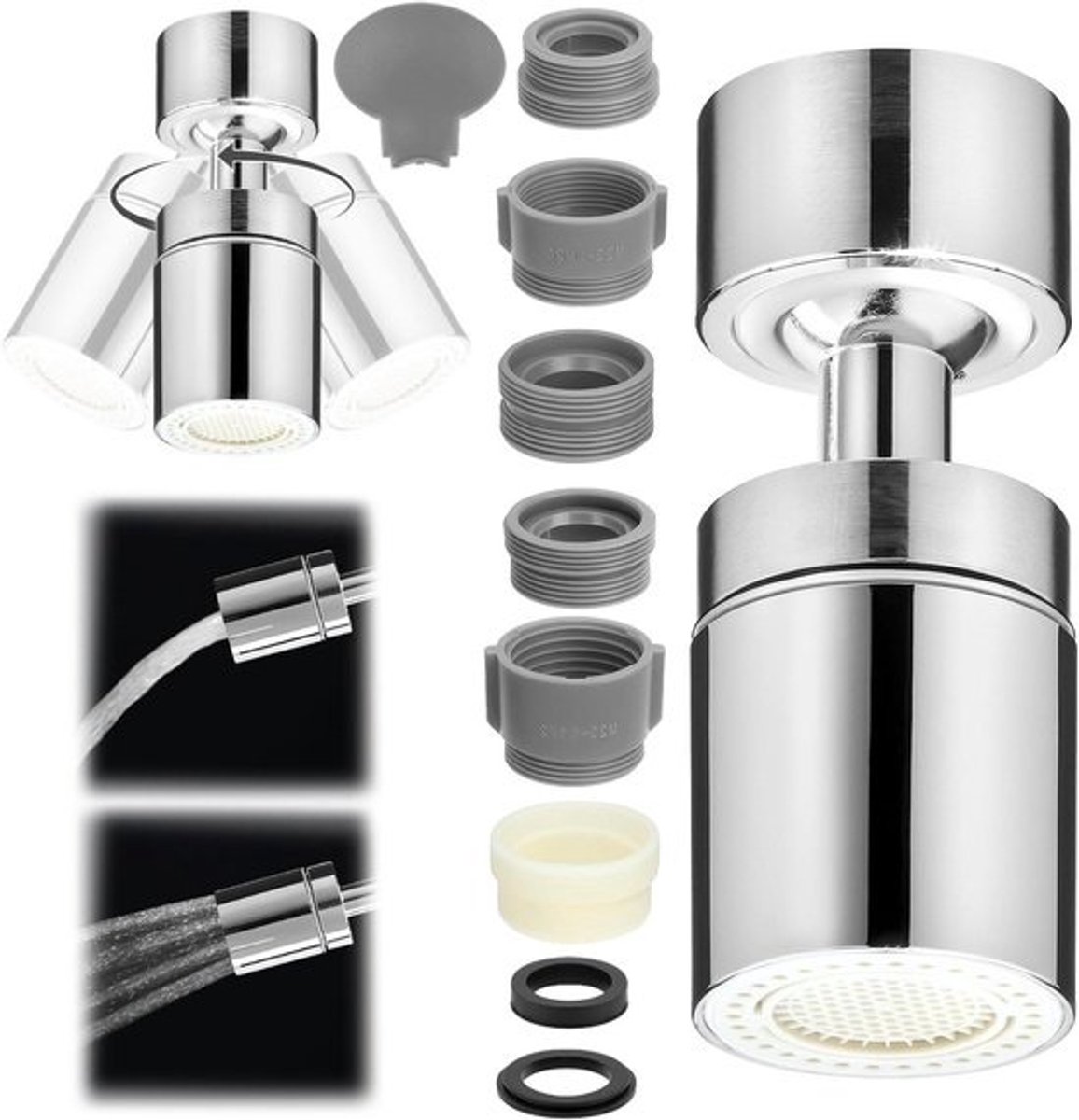 Kraansproeikop met 360° draaibare beluchter en 2 watermodi - Keukenkraanaccessoire met diverse adapters