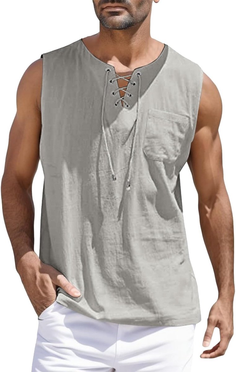 Lente en zomer tops sport casual top mouwloos katoen linnen vest solide fitness spieren tanktop