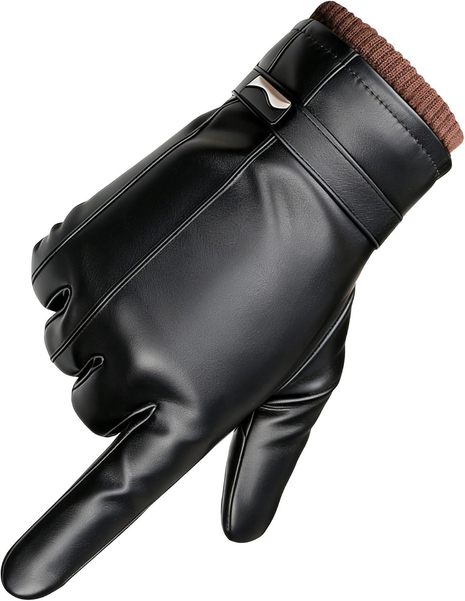 Handschoenen met touchscreen, voor heren en dames, winddicht kunstleer met warm fleece, antislip, ideaal voor motorfiets, auto, camping en wintersport