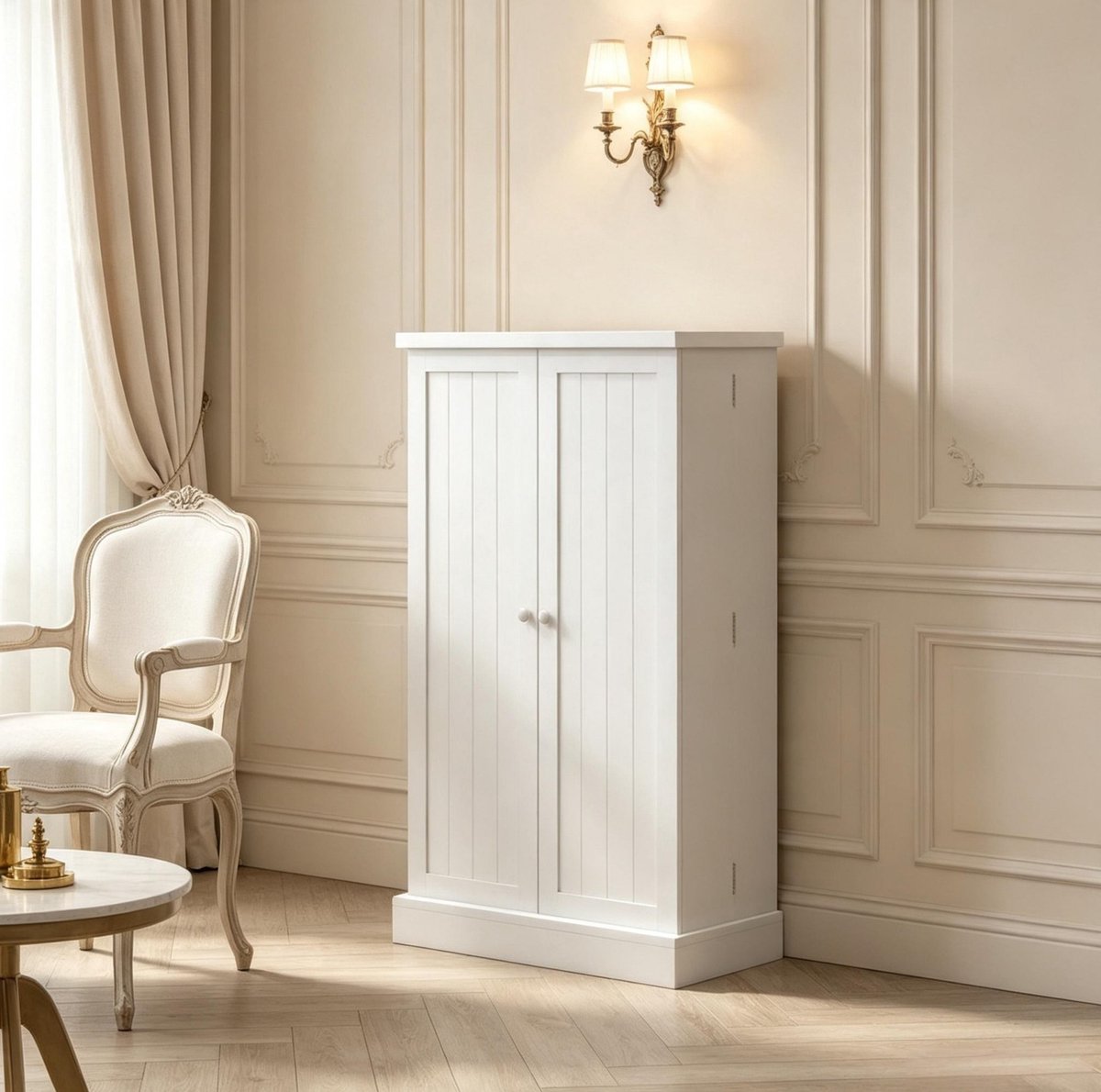 MODFU Keukenkast - Dubbele Deur - Verstelbare Planken - MDF - Wit - 60 X 30 X 104 Cm
