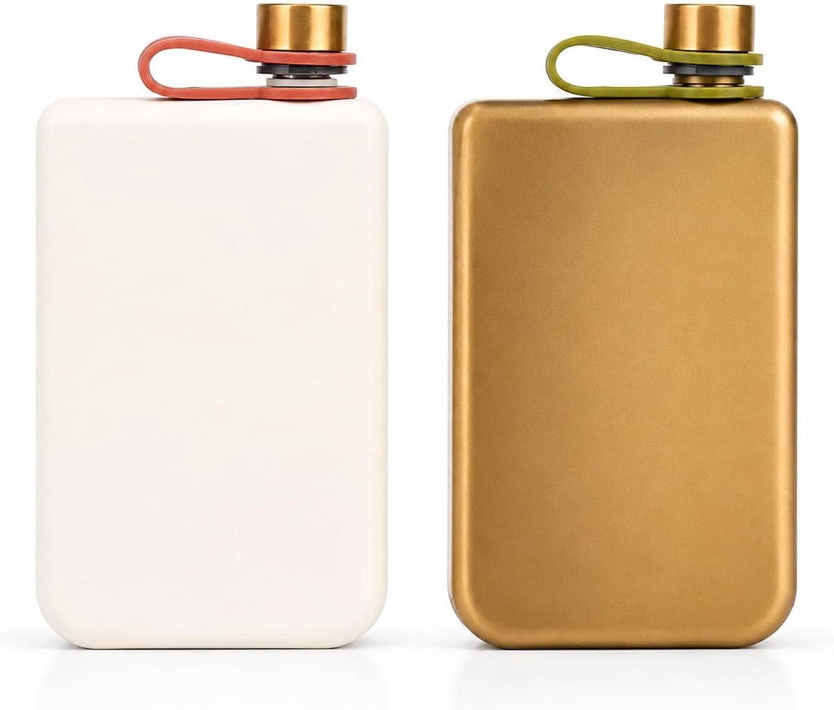 2-delig Set Flacon voor Dames en Heren 266 ml, RVS Heupfles Goud & Wit, Draagbaar, Lekvrij voor Buiten, Reizen, Feesten