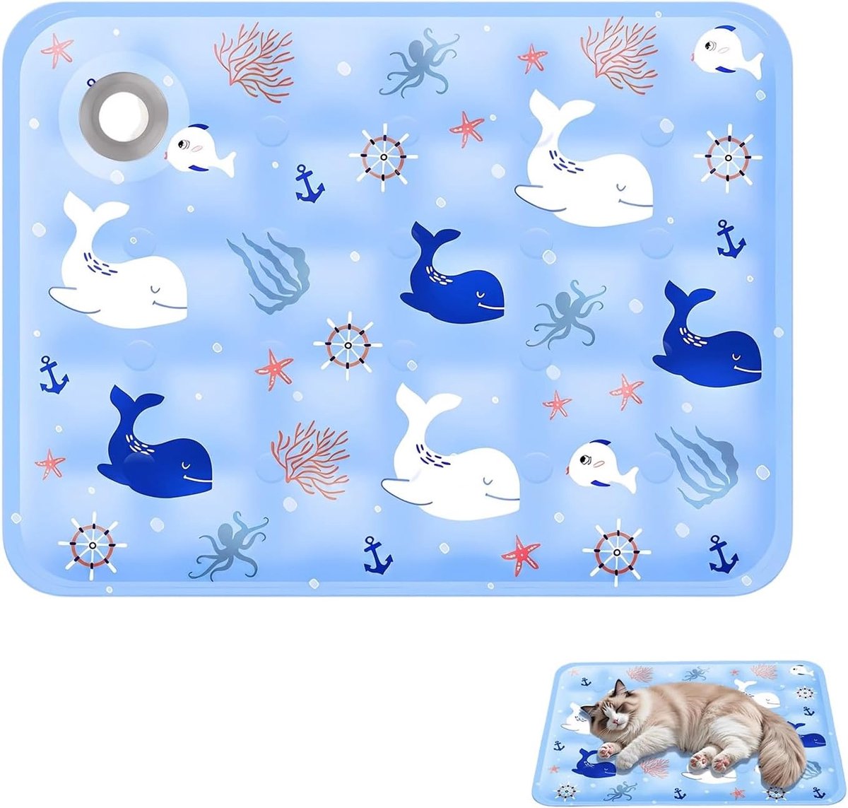 Koelmat voor katten en honden, klein, afmetingen 30 x 40 cm, koelmat zonder stroom, zacht en duurzaam zomerbed voor huisdieren, design oceaan