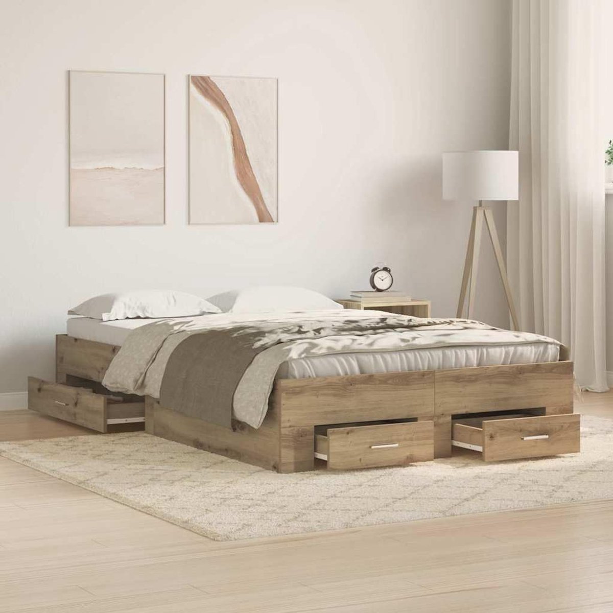 Hout met lades Rustiek slaapkamerbed Artisan Eiken 120x200 cm