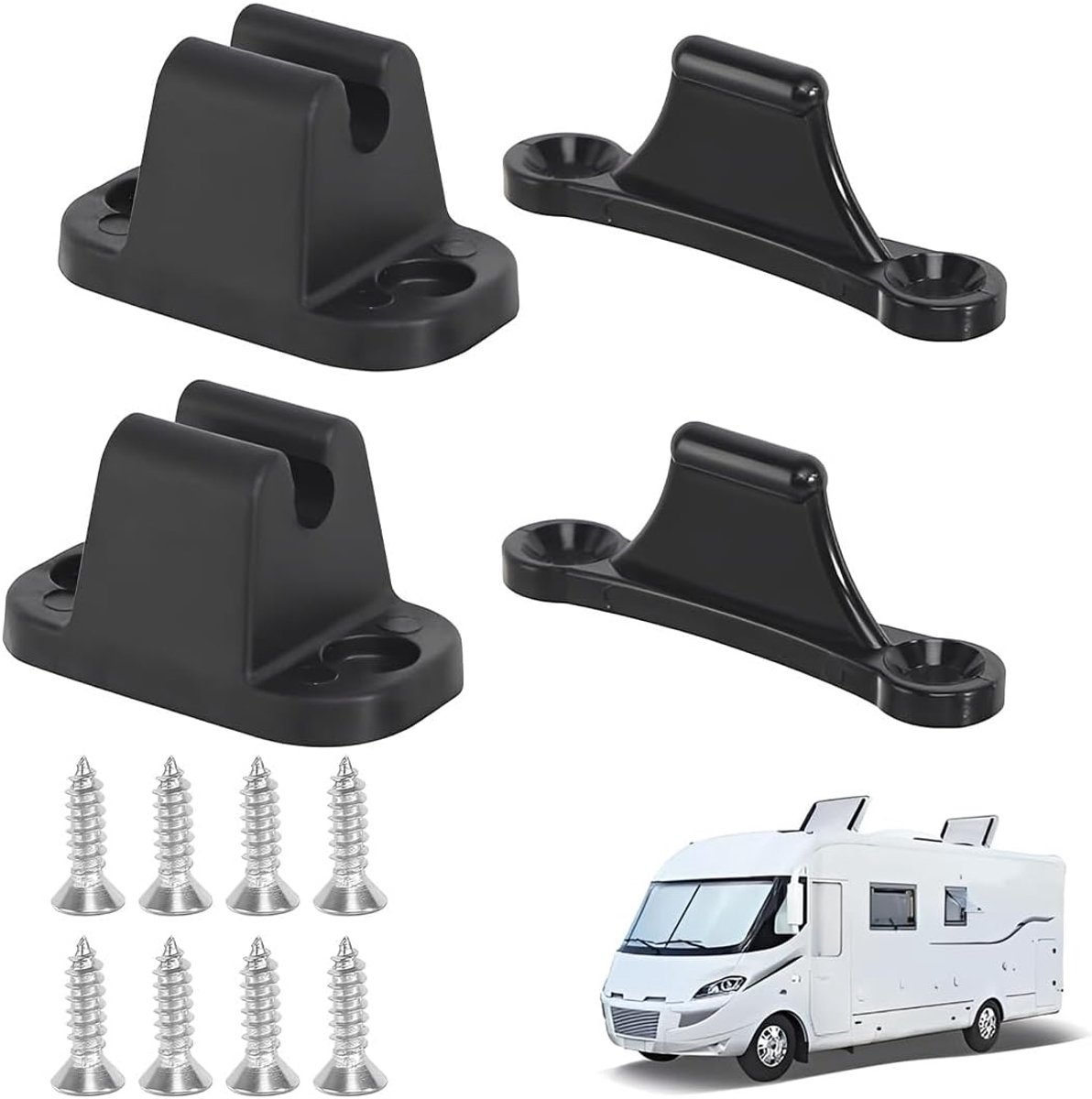 Deurhouder voor caravan, 2 stuks, zwart, vierkant, standaard, met schroeven