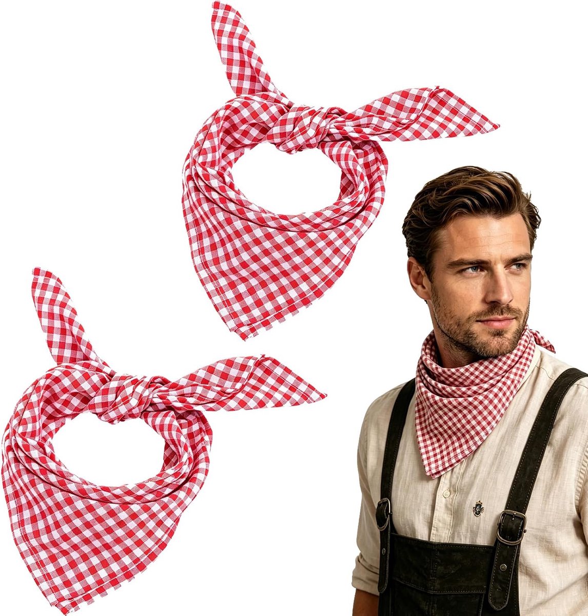 Sjaals voor mannen en vrouwen, 50 x 50 cm, geruite halsdoek, Beierse driehoekige sjaal voor Oktoberfest accessoires en outfits