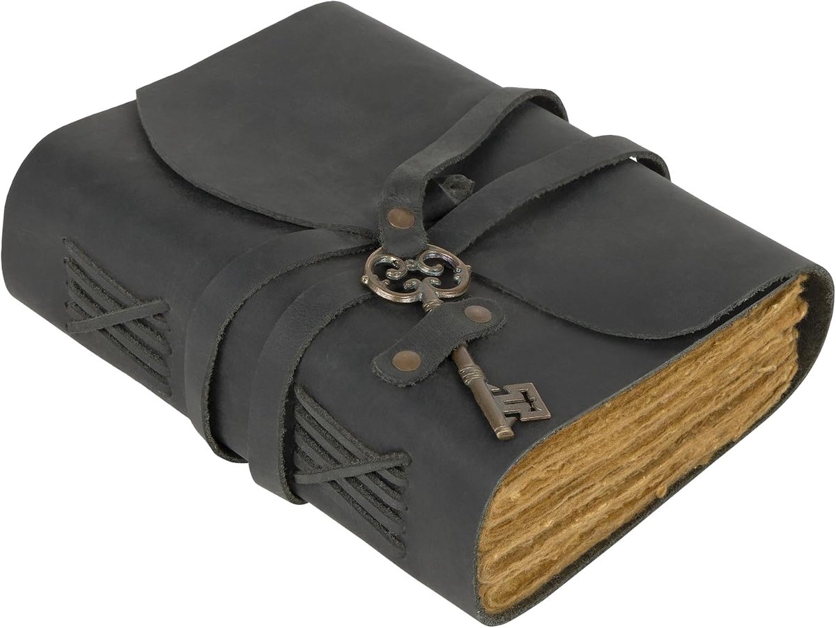 Vintage Travel Diary Made of Black Leather with Key, Handmade Cotton Paper, Perfect as a Leather Book, Vintage - ShopVlot