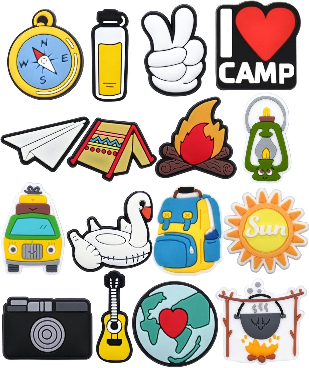 16 Pcs Camping Shoe Decoration Charms ABS DIY Clog Holiday Decorations Sandals Versatile for Valentine's Day, Easter - ShopVlot