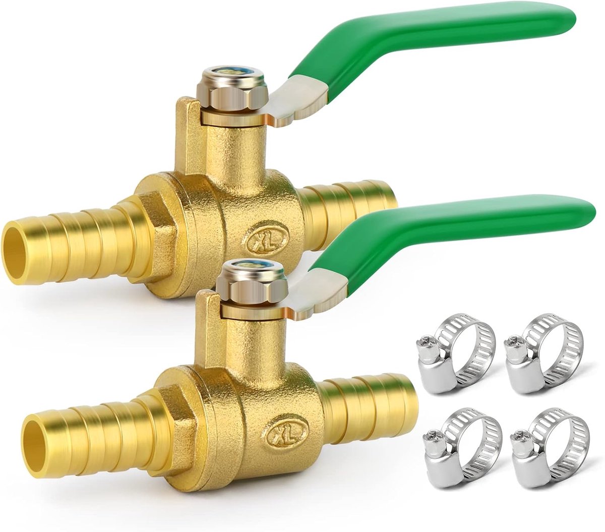 2Pcs 10mm 2 Way Straight Barb Shut Off Ball Valve, 10mm Hose Connector 1 Switch Brass Ball Valve With 4 Clamps - ShopVlot