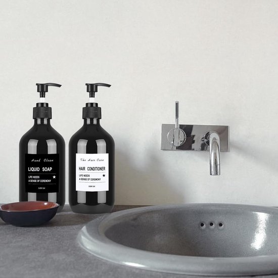 Dailygoods- Shampoo Flessen 500 ml - Hervulbaar - Pompflessen - Set van 4 - Duurzaam PET - Inclusief Trechter/Stickers van Dailygoods — afbeelding 2