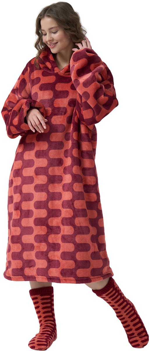 RUSTY - hoodie 70x110 cm - unisex - geometrisch - Pomegranate - rood, oranje