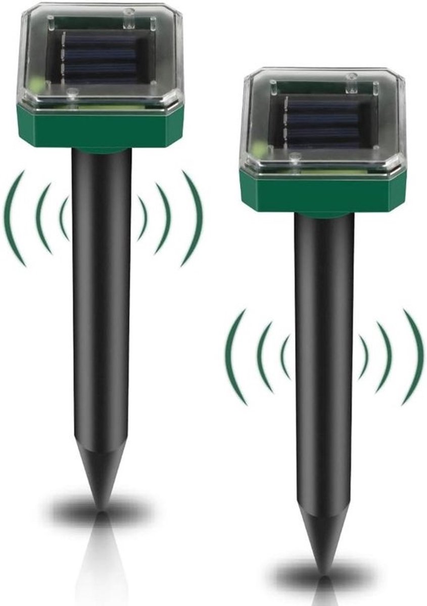 Set van 2 Ultrasone Solar Mollenafweerders voor Tuin, Dierenbestrijding, Milieuvriendelijk en Waterdicht IP65