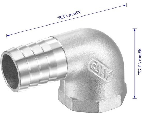 90 Graden Loodrechte Slangverbinder - RVS 25mm Pijpconnector voor Water en Brandstof (1" NPT Vrouwelijke Aansluiting) — afbeelding 3