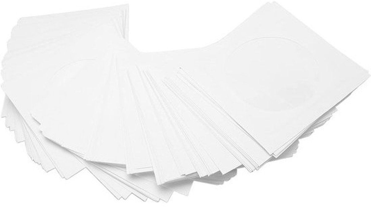 Image of 100 Stuks CD Hoezen, Premium Dikke Witte Papieren DVD Covers met Doorzichtig Venster en Flap, Geschikt voor 8cm/3.15" Schijfjes, Ideaal voor Archiveren en Bescherming