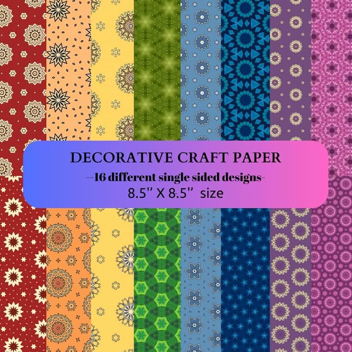 Craft Paper - 16 Different Single Sided Designs - 8.5'' X 8.5'' Size