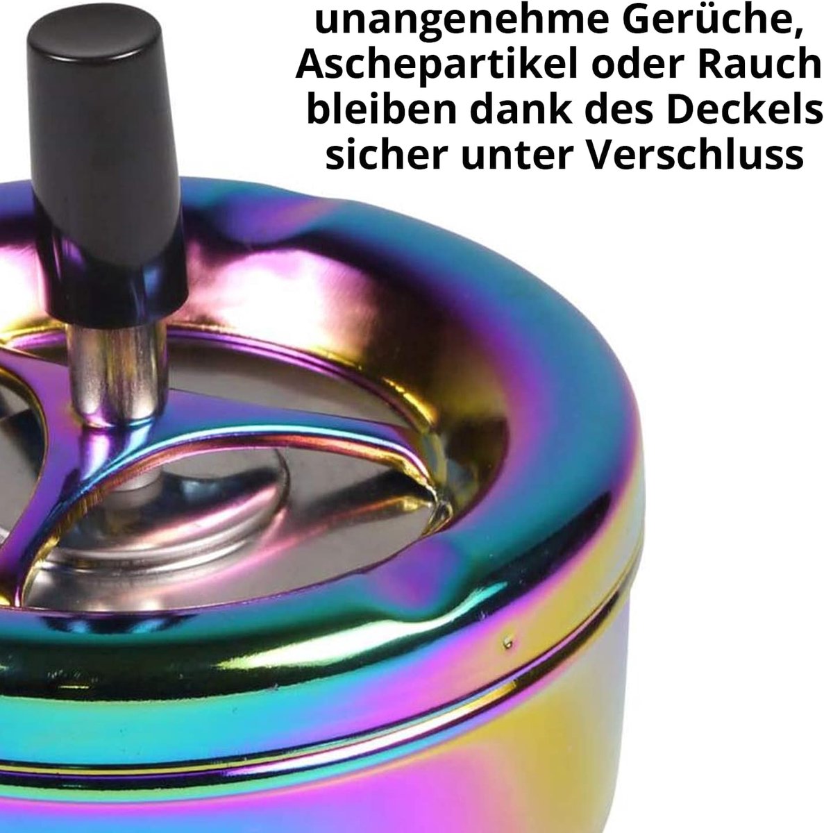 Kogu Draaibare asbak roterende asbak in regenboogdesign, kleurrijk glanzend, 11 cm diameter