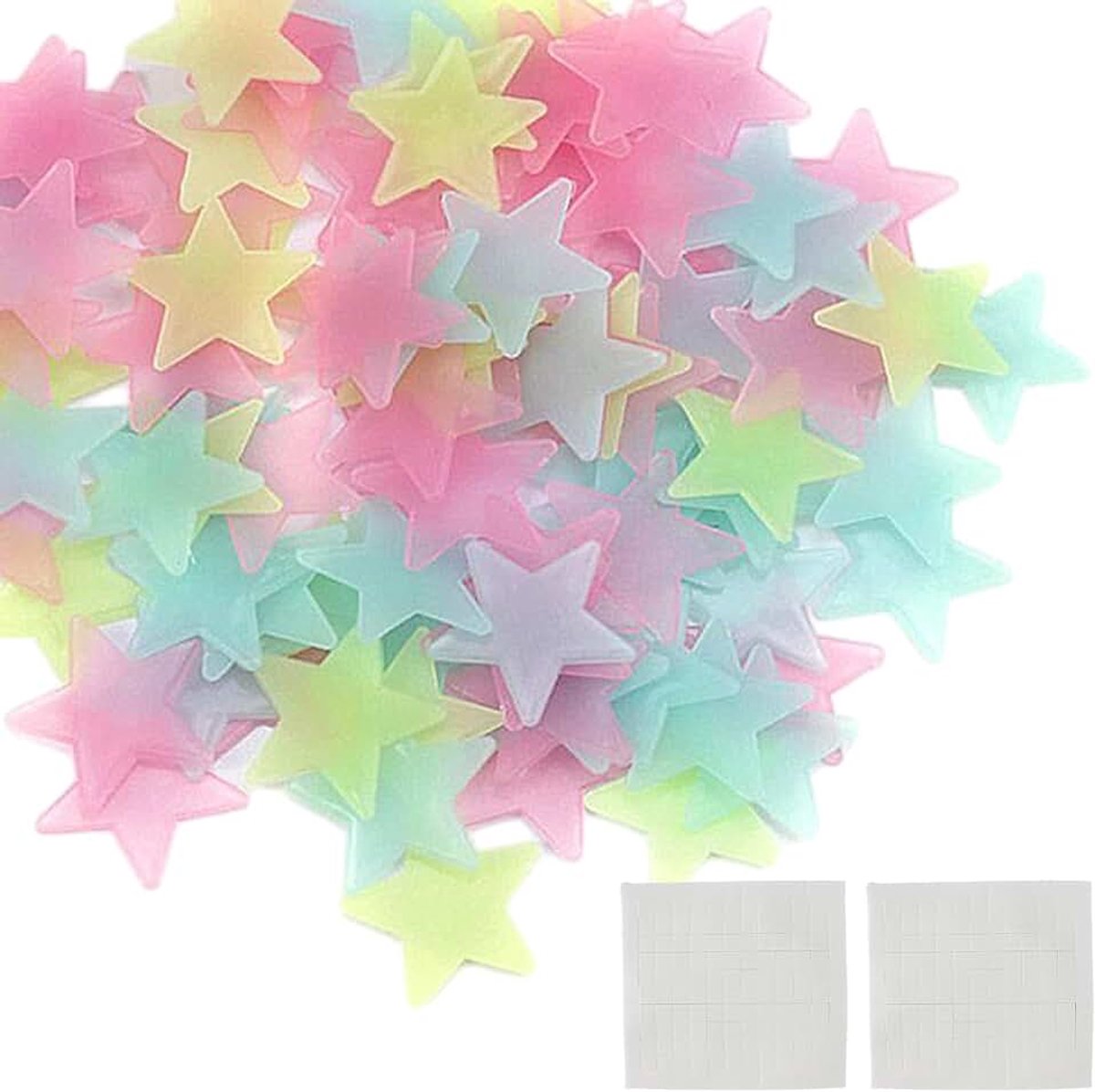 200 stuks fluorescerende sterren, 220 stuks dubbelzijdige zelfklevende stickers, fluorescerende kunststof stickers, lichtgevende decoratieve stickers, kleurrijke lichtgevende muurstickers voor muren,