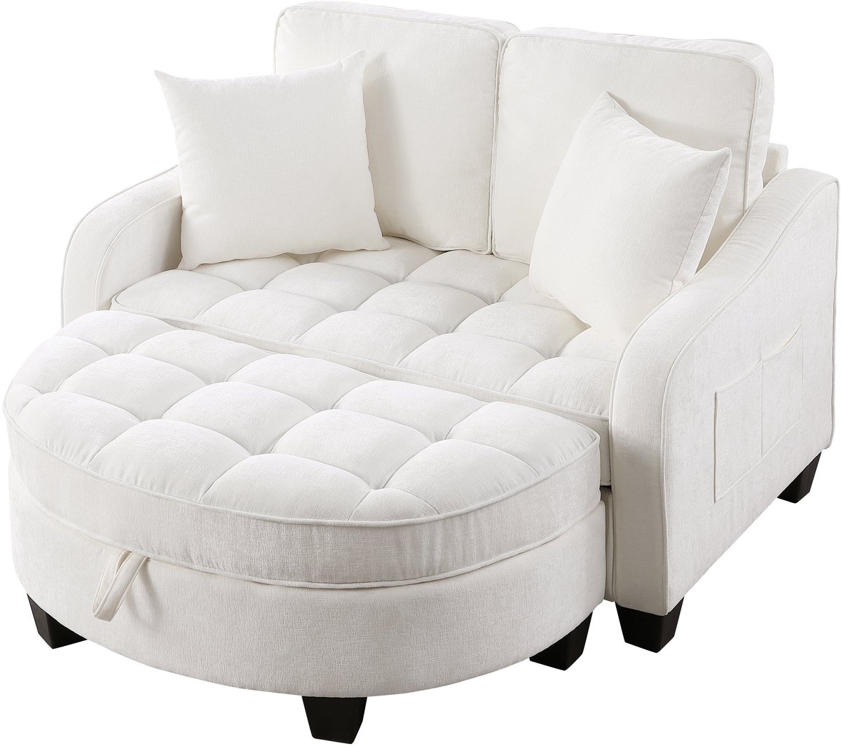 Merax 2-In-1 Slaapbank Met Opberghocker - Uitklapbare 1-Zits Bank - Chenille Bekleding - Beige