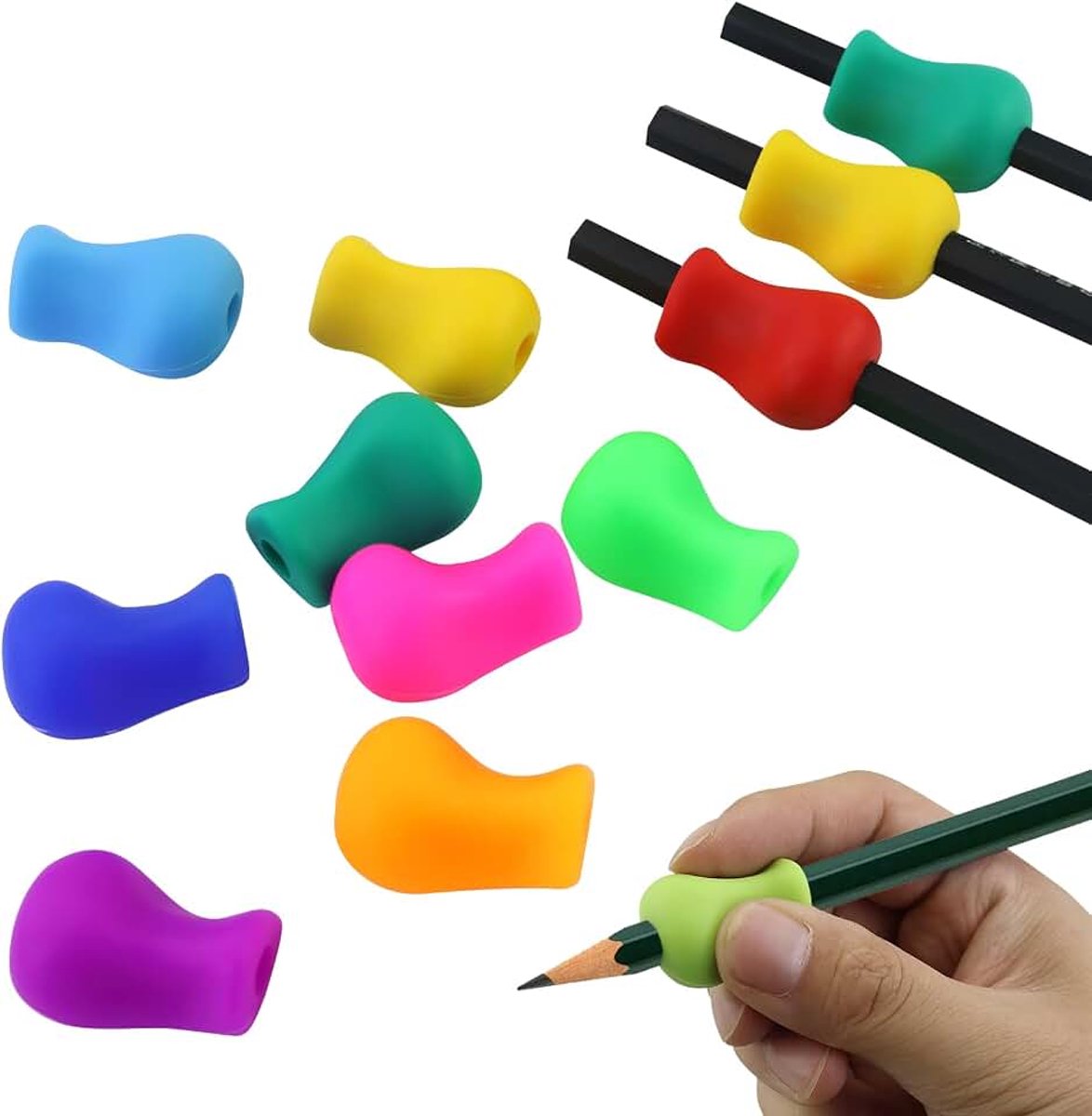 Schrijfhulp voor kinderen, penhouder, kinderhulp, siliconen schrijfhulp, penhouder, ergonomische pennen voor kinderen, willekeurige kleur, 12 stuks