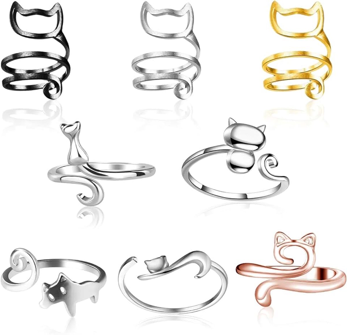 8 stuks haakringen, gehaakte ring in kattenvorm, haakring, verstelbare ringen voor breien, haakaccessoires voor vrouwen, moeder, oma, geschenken (meerkleurig)