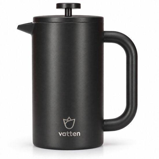 Vatten® Premium RVS French Press - Zwart - 1 Liter - Dubbelwandige Koffiemaker - Cafetière