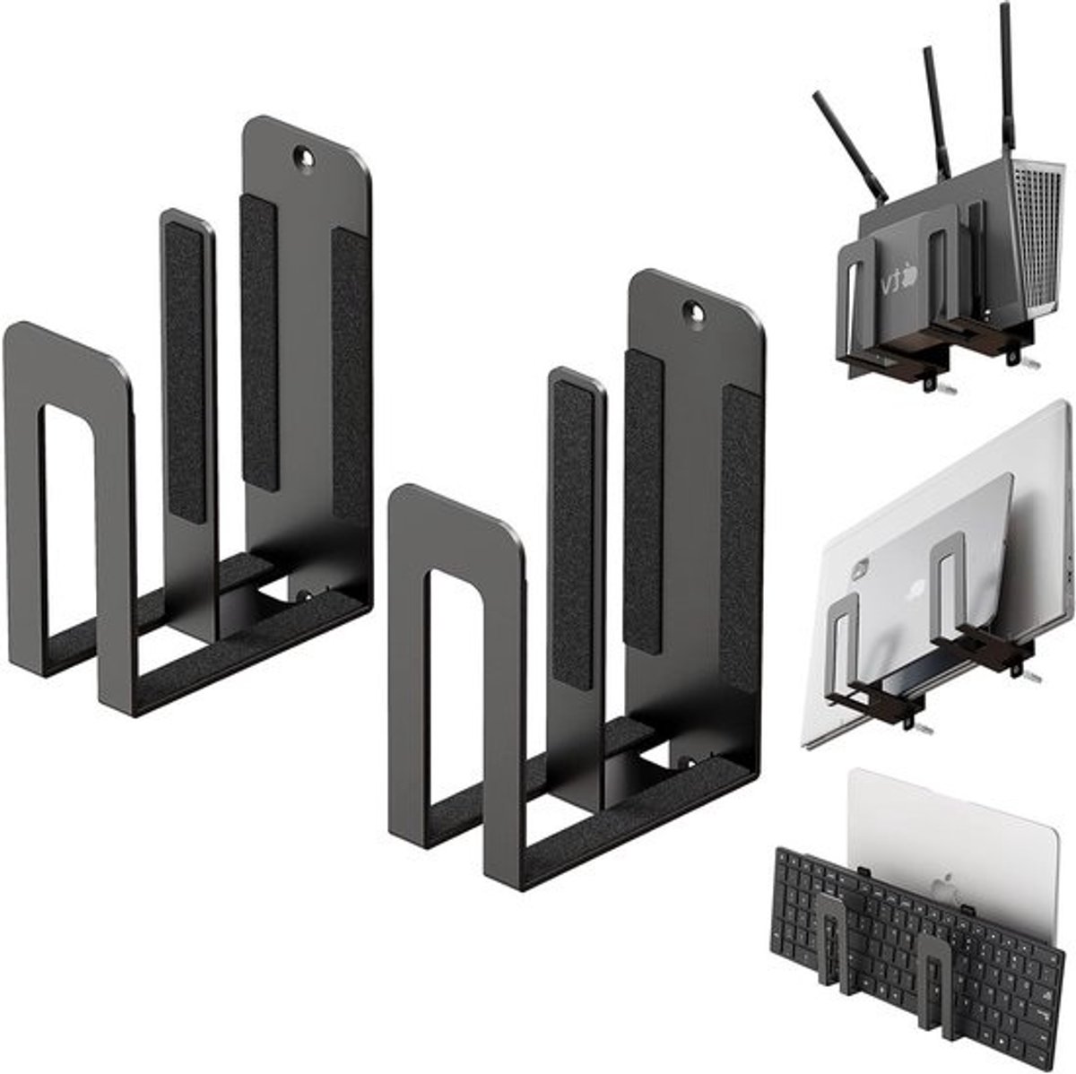Universele dubbele laptopwandbeugel - Voor 2 apparaten tot 38 mm - Metalen wandrek voor laptop, tablet, toetsenbord en e-reader