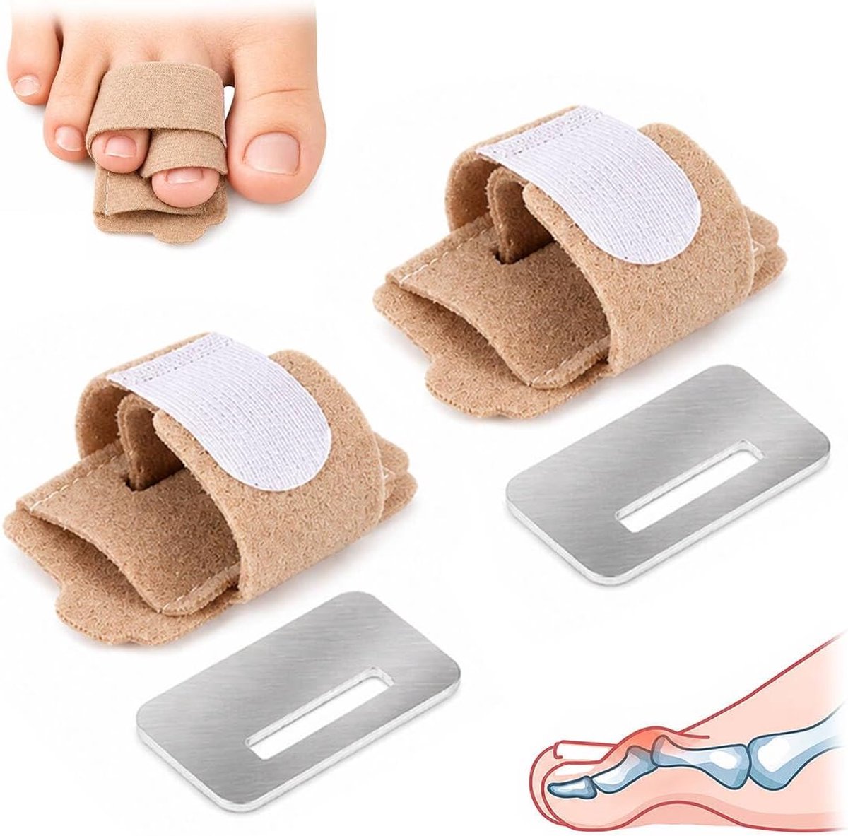 2-delige hamerverband, gebroken teenverband, hamerteenspalken, gedraaide en gebogen teenspalken