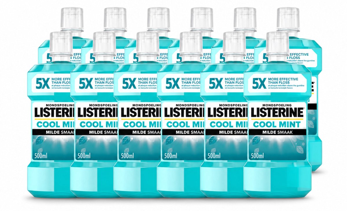 12 x Listerine – Mondwater – Cool Mint – Milde smaak zonder alcohol – 500 ml - Voordeelverpakking - 12 stuks