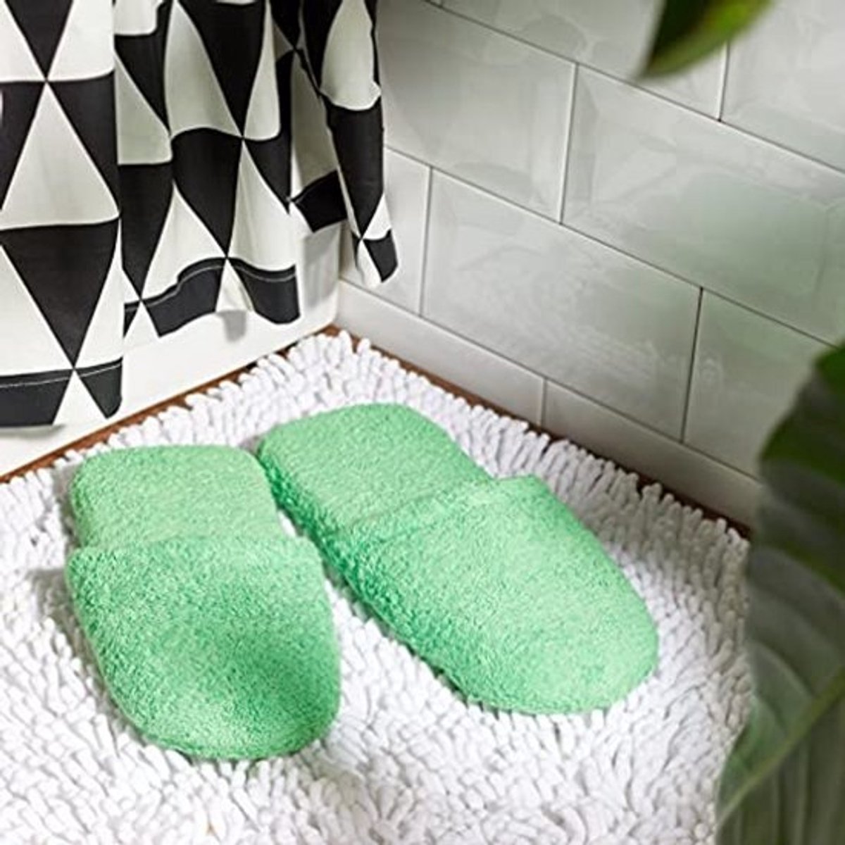 Warme badslippers voor heren - Badstof, Groen, 30 x 12 x 5 cm