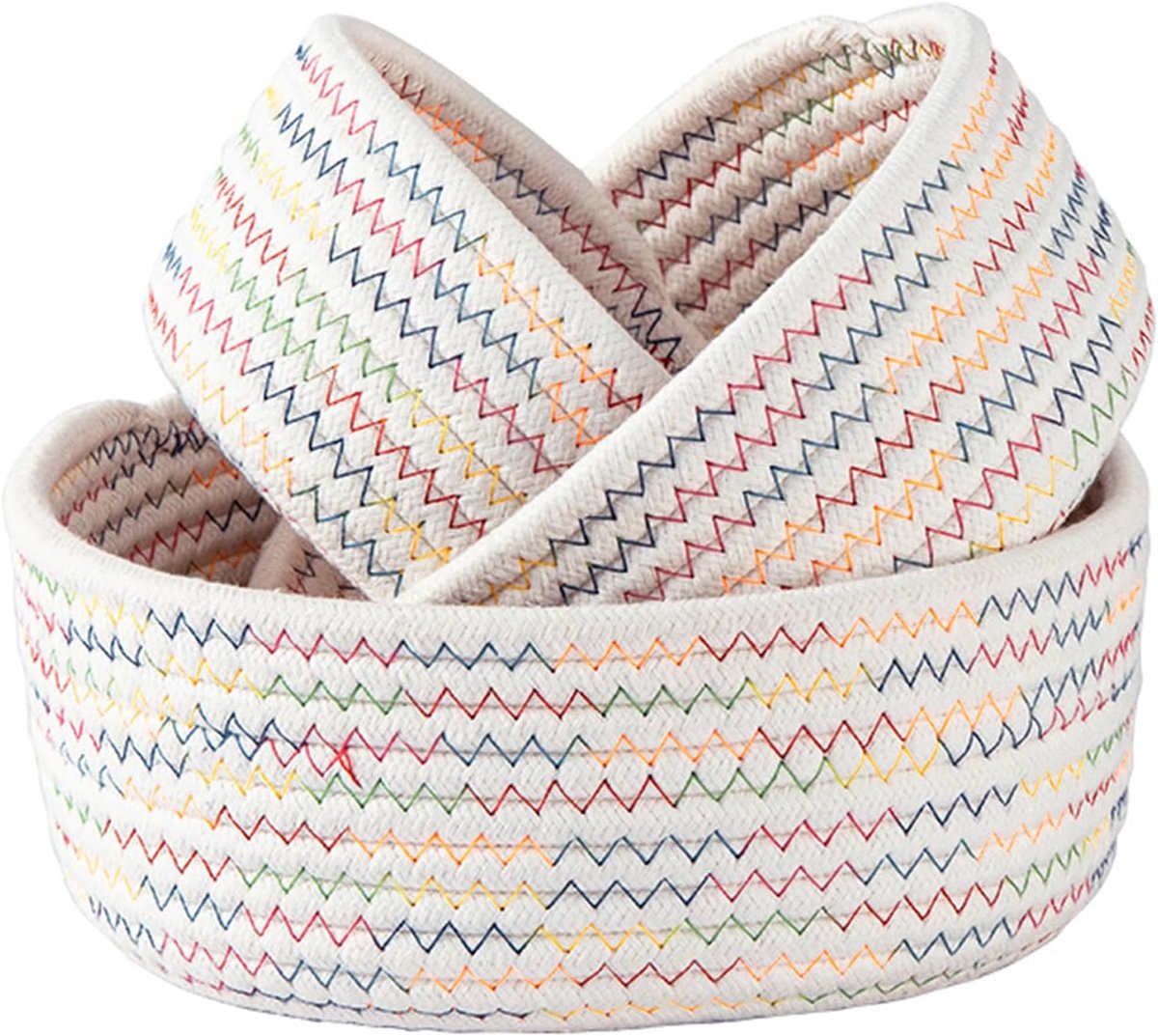 3 Stuks Opbergmand, Decoratieve Mand, Katoenen Touw Deksel Mand, voor gebruikt om kleding, sieraden, briefpapier, enz. Te organiseren en op te slaan