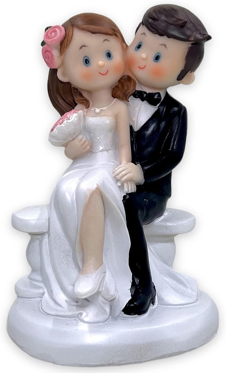 Bruidspaar – handbeschilderde bruidstaart- van polyhars – decoratieve figuren voor bruiloft, bruiloft en tafel (bruiloftsbank)