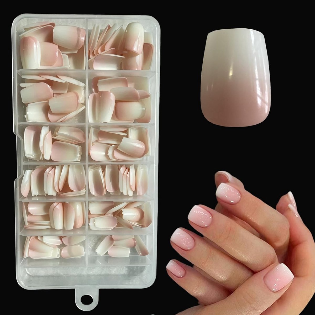 Nageltips - 168 Faux French Nails voor Collage, White Pink Gradient Design Faux Nails Ballerina Nail Art Manicure voor vrouwen (Short Pink Gradient)