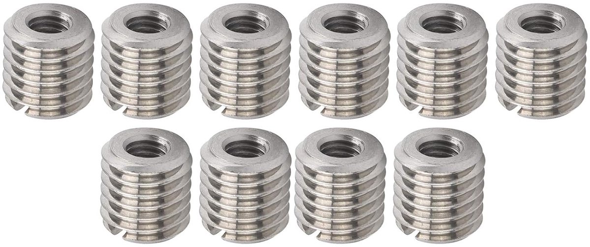 Draadinzetstukken Roestvrij Staal Reparatiegereedschap, Mannelijk Vrouwelijk Reduceermoer 10 Stuks, voor Draadreparatie, M6x1.0mm Binnendraad, M12x1.75mm Buitendraad, 303