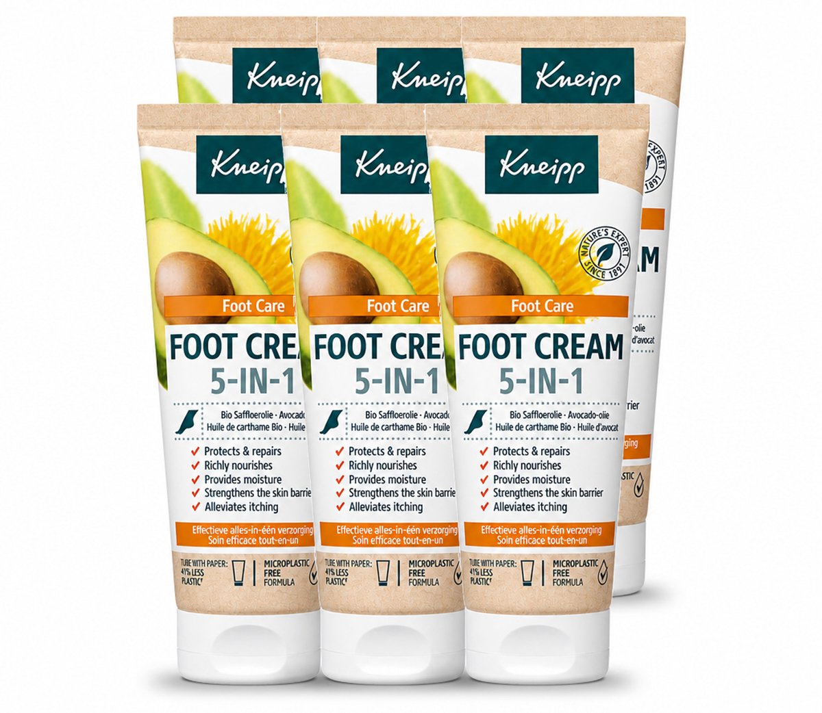 6 x Kneipp - Voetcrème 5‑in‑1 - Verlicht jeuk, hydrateert & herstelt - 75 ml - Voordeelverpakking - 6 stuks