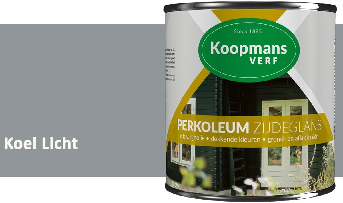 Koopmans Perkoleum Zijdeglans Dekkend – Houtverf Buiten – Dekkende Beits voor Schutting & Gevel – Elastisch & Weerbestendig – 750 ml – Koel Licht