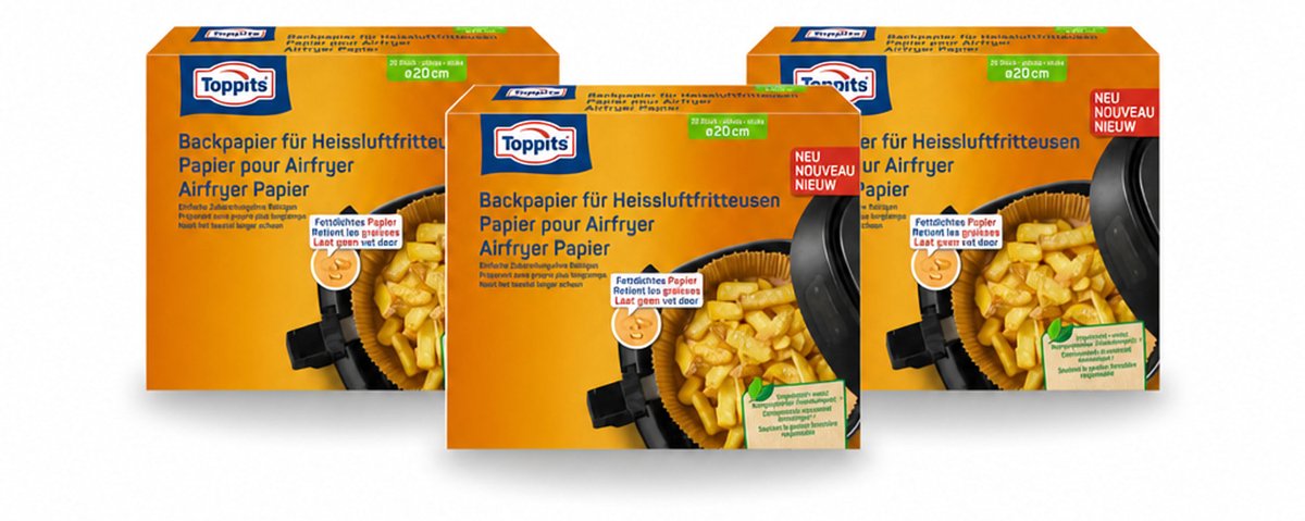 3 x Toppits – Airfryer Papier – 20 cm – 20 Zakjes - Voordeelverpakking - 3 stuks