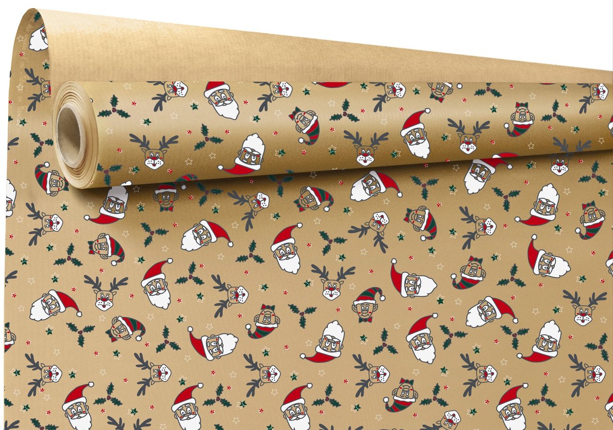 Kraft Kerst Inpakpapier Santa Party – 60 grams Kraft PEFC